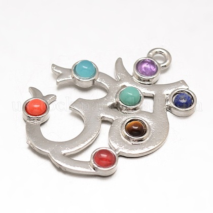 Chakra Jewelry Brass Gemstone Yoga Pendants US-KK-J298-20-NR-1