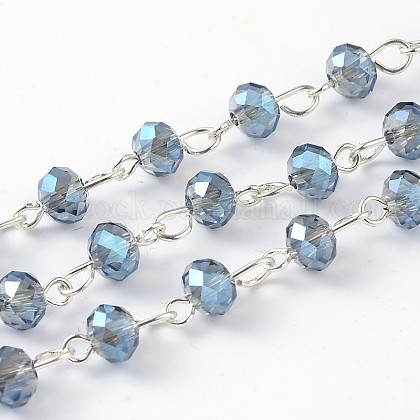 Handmade Electroplate Glass Faceted Rondelle Beads Chains for Necklaces Bracelets Making US-AJEW-JB00146-02-1