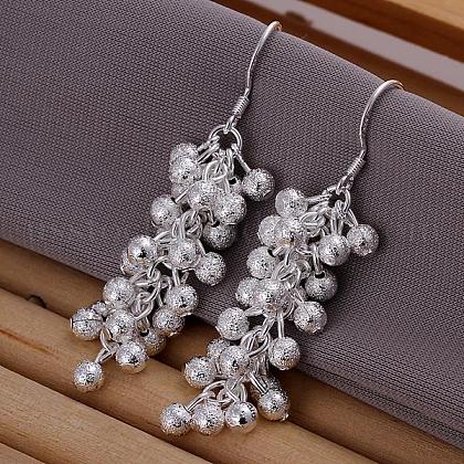 Silver Color Plated Brass Textured Cluster Earrings US-EJEW-BB11919-1