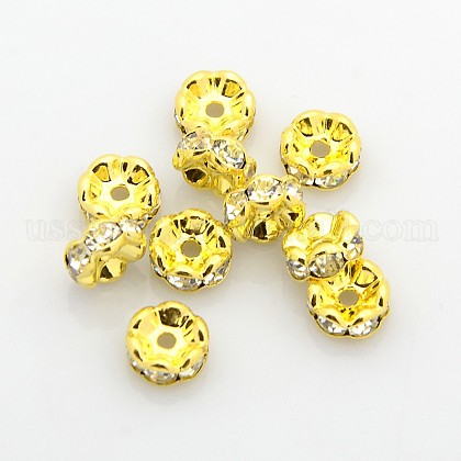 Brass Rhinestone Spacer Beads US-RB-A014-L8mm-01G-NF-1