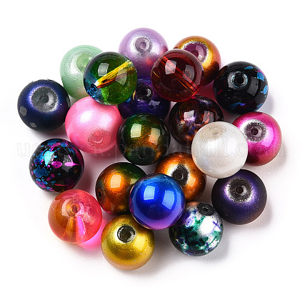 Mixed Style & Mixed Color Round Spray Painted Glass Beads US-DGLA-X0003-12mm-1