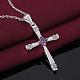 Silver Color Plated Brass Cubic Zirconia Cross Pendant Necklaces US-NJEW-BB09493-3