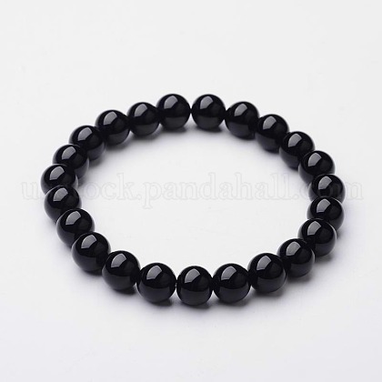 Natural Black Agate(Dyed) Beaded Stretch Bracelets US-BJEW-F203-09-1