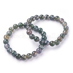 Natural Moss Agate Beads Stretch Bracelets US-BJEW-F380-01-B15