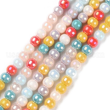 Opaque Electroplate Glass Beads Strands US-GLAA-P056-4mm-A01-1