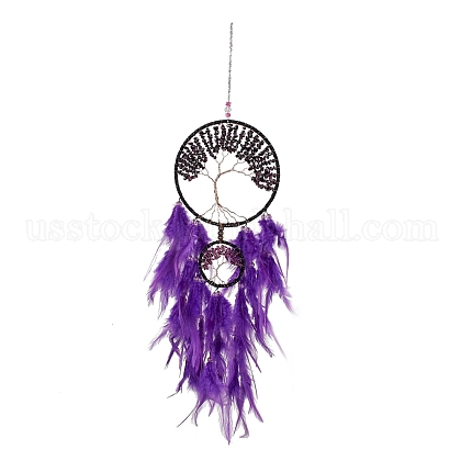 Iron & Brass Wire Woven Web/Net with Feather Pendant Decorations US-AJEW-B017-16-1