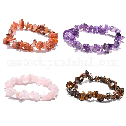Natural & Synthetic Mixed Stone Chips Stretch Bracelets US-BJEW-JB01308-1