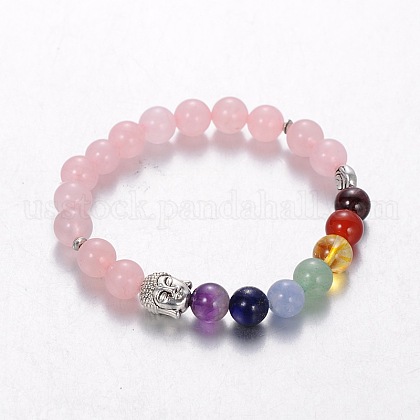 Stretch Buddhist Jewelry Multi-Color Gemstone Chakra Bracelets US-BJEW-JB01687-05-1