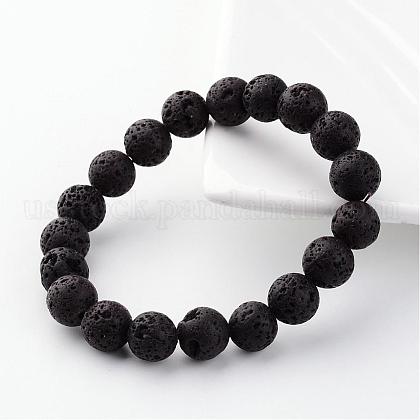 Natural Lava Rock Beads Stretch Bracelets US-BJEW-JB02411-1