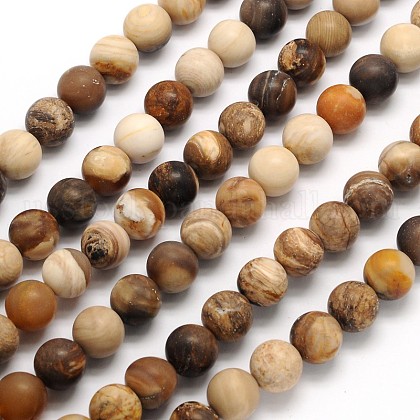 Frosted Round Natural Petrified Wood Beads Strands US-G-N0166-71-8mm-1