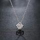 Silver Color Plated Brass Cubic Zirconia Cube Pendant Necklace US-NJEW-BB00455-3