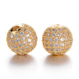 CZ Brass Micro Pave Grade AAA Clear Color Cubic Zirconia Round Beads US-KK-O065-10mm-05G-NR