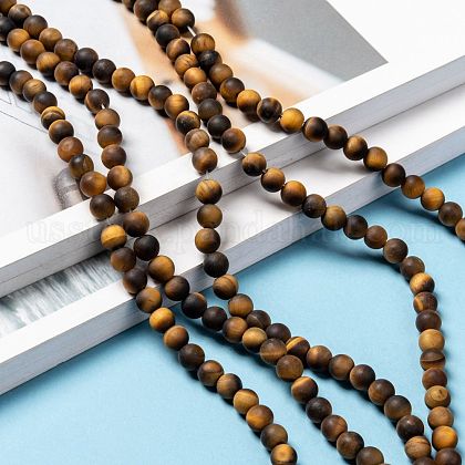 Natural Frosted Tiger Eye Round Bead Strands&nbsp;US-G-M064-6mm-02-5