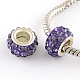 Polymer Clay Rhinestone European Large Hole Beads with Silver Color Plated Brass Cores US-FPDL-R002-07-1