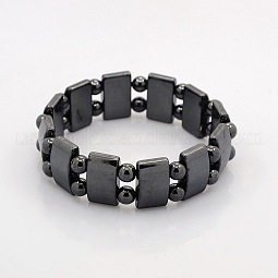 Magnetic Hematite Rectangle and Round Beads Stretch Bracelets for Valentine's Day Gift US-BJEW-M066-10