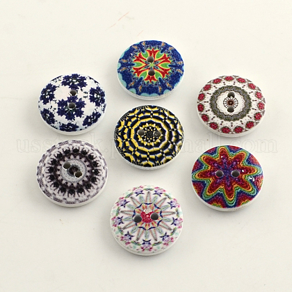 2-Hole Printed Wooden Buttons US-X-BUTT-R031-015-1