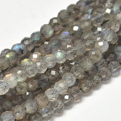Faceted Round Natural Labradorite Bead Strands US-G-F289-09-1