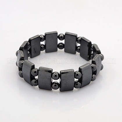 Magnetic Hematite Rectangle and Round Beads Stretch Bracelets for Valentine's Day Gift US-BJEW-M066-10-1