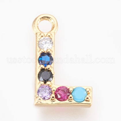 Brass Micro Pave Cubic Zirconia Charms US-ZIRC-F089-01G-L-1