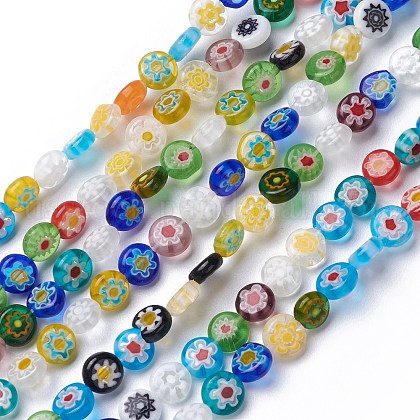 Flat Round Handmade Millefiori Glass Beads US-LK-R004-54-1