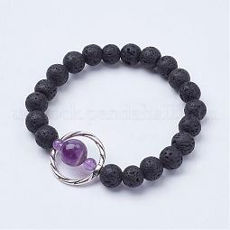 Natural Lava Rock Beads Stretch Bracelets US-BJEW-JB02838-05