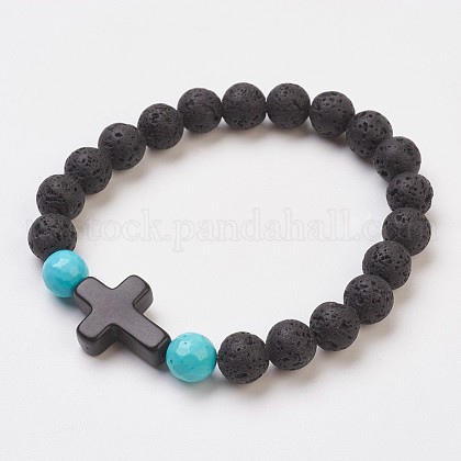 Synthetic Turquoise(Dyed) Beads Stretch Bracelets US-BJEW-JB03710-01-1