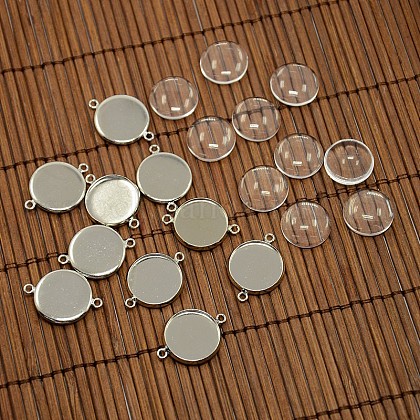 14mm Dome Clear Glass Cover and Platinum Brass Cabochon Connector Setting Sets US-DIY-X0088-P-NR-1