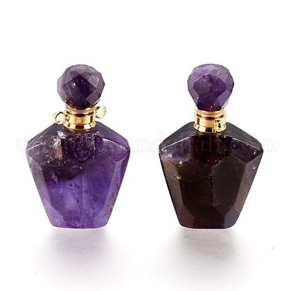 Faceted Natural Amethyst Openable Perfume Bottle Pendants US-G-E564-09F-G-1