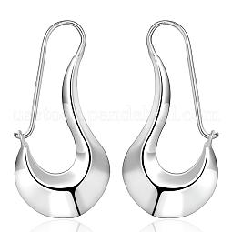 Silver Color Plated Brass Oval Hoop Earrings US-EJEW-BB11969