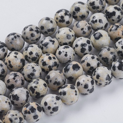 Natural Dalmation Jasper Beads Strands US-G-G515-8mm-06-1
