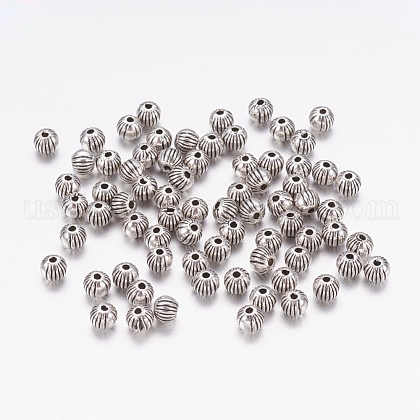 Antique Silver Alloy Corrugated Round Spacer Beads US-X-LF0263Y-NF-1
