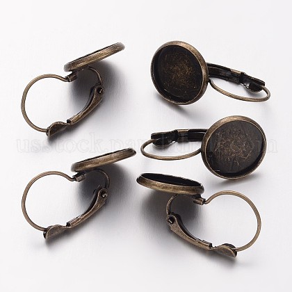 10pcs Antique Bronze Tone Brass Leverback Earring Findings for Domed Cabochons US-KK-TA0002-12mm-02AB-NR-1