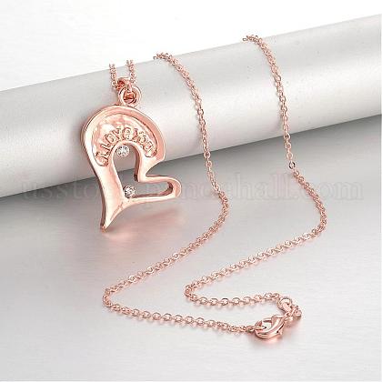 Heart Carved I Love You Alloy Rhinestone Pendant Necklaces US-NJEW-I200-02RG-1