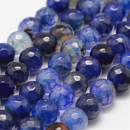 Faceted Natural Dragon Veins Agate Beads Strands US-G-F447-8mm-E01-1