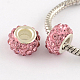 Polymer Clay Rhinestone European Large Hole Beads with Silver Color Plated Brass Cores US-FPDL-R002-14-1