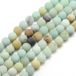 Natural Frosted Flower Amazonite Round Bead Strands US-G-M064-6mm-07