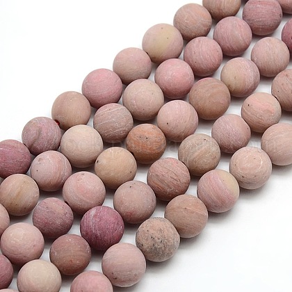 Frosted Natural Rhodonite Round Bead Strands US-G-M064-10mm-04-1