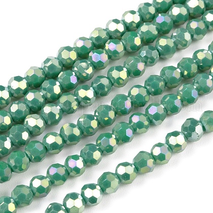 Faceted(32 Facets) Round Full Rainbow Plated Electroplate Glass Beads Strands US-EGLA-J130-FR14-1