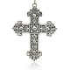 Antique Silver Plated Alloy Rhinestone Cross Pendants US-RB-J205-01AS-2