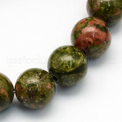 Natural Unakite Round Beads Strands US-G-S175-8mm-1