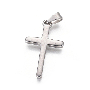 304 Stainless Steel Pendants, Religion Theme, Cross, Stainless Steel Color, 33x19x2mm, Hole: 7x4mm