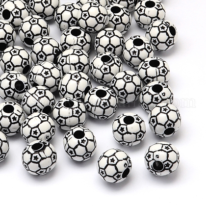 FootBall/Soccer Ball Craft Style Acrylic Beads US-SACR-R886-06A-1