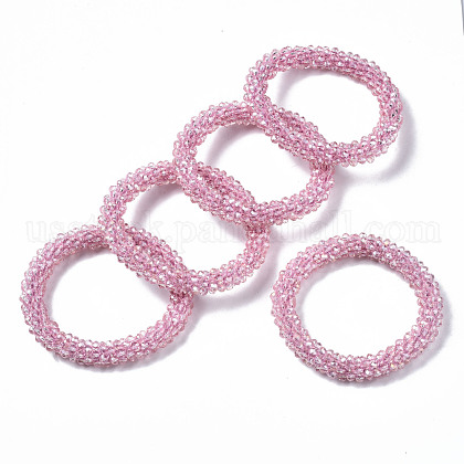 Faceted Transparent Glass Beads Stretch Bracelets US-BJEW-S144-002C-05-1