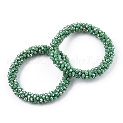 AB Color Plated Faceted Opaque Glass Beads Stretch Bracelets US-BJEW-S144-003D-21-1