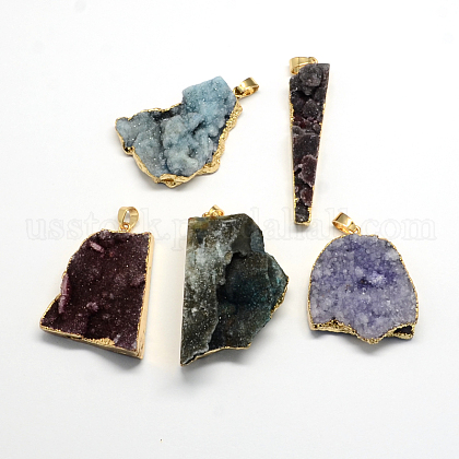 Plated  Natural  Druzy Agate Pendants US-G-R275-03-1