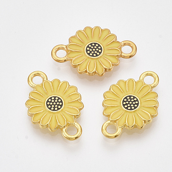 Golden Tone Alloy Links connectors, with Enamel, Daisy Flower, Gold, 20.5x13.5x2.5mm, Hole: 2mm