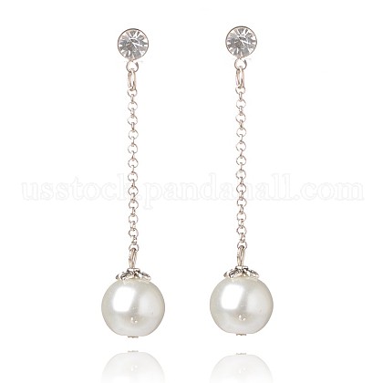 Stylish Wedding Jewelry Glass Pearl Ball Dangle Stud Earrings US-EJEW-PJE750-1