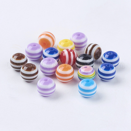 Mixed Color Round Striped Resin Chunky Beads US-X-RB017Y-1