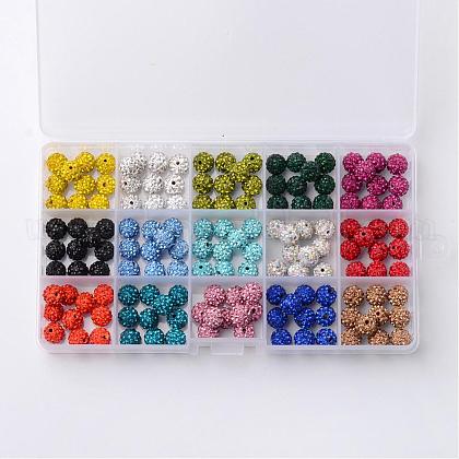 1 Box Fifteen Color Pave Disco Ball Beads US-RB-X0010-01-1