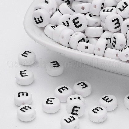 Flat Round with Letter E Acrylic Beads US-X-PL37C9070-E-1